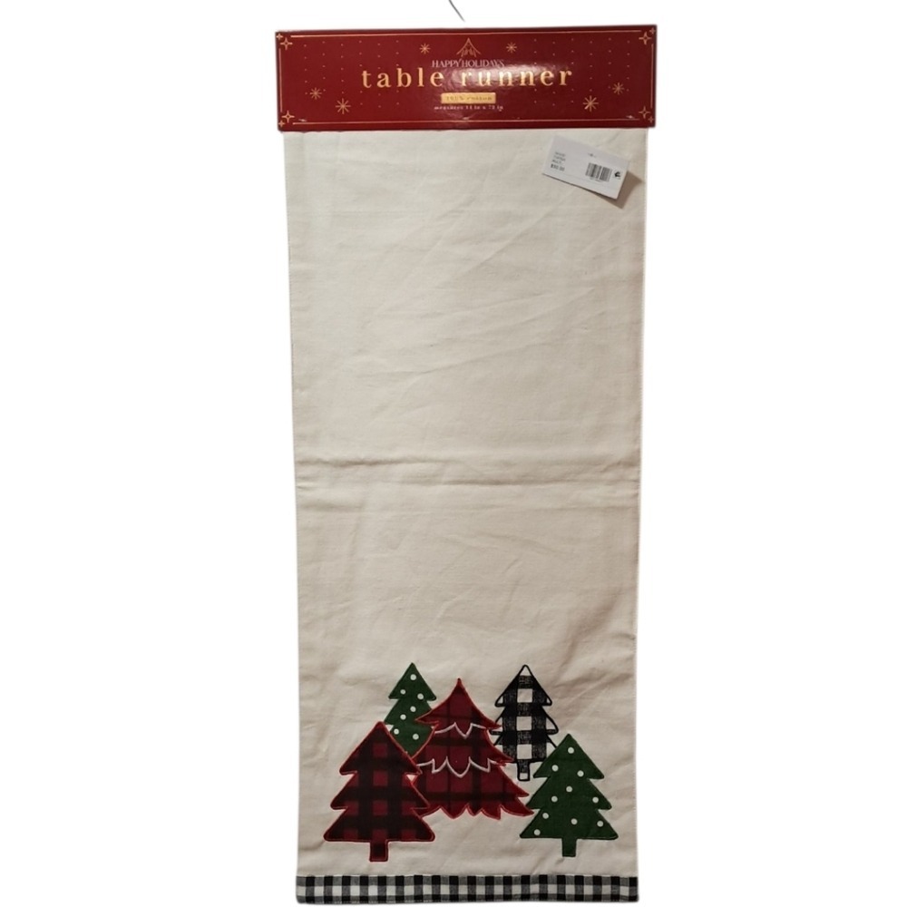Happy Holidays Table Runner Christmas Tree Buffalo Plaid 14"x‎ 72"